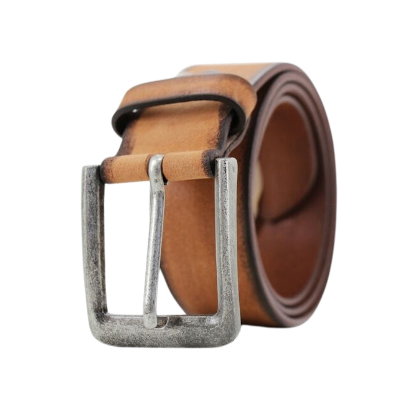 Lucini Men's Tan Leather Belt with Metal Buckle, Adjustable for Jeans, Trousers, Work, and Office Wear