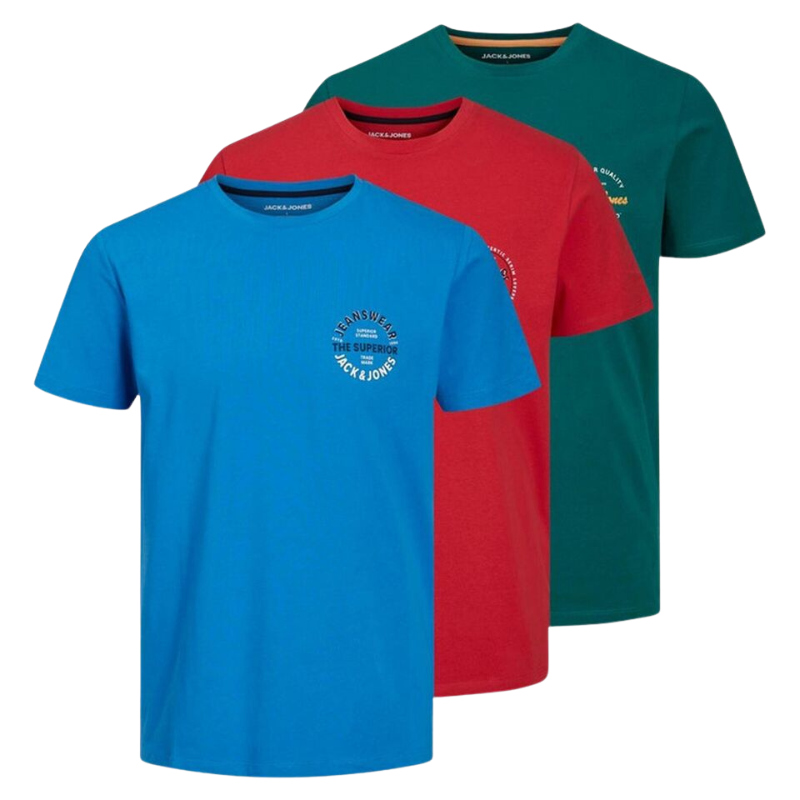 Jack Jones Men's Smart Logo Branded Cotton Top Multi-Pack T-Shirts, Sizes S-2XL