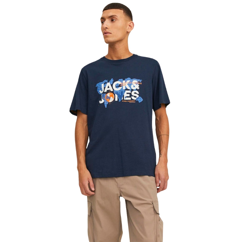 Jack & Jones Men's Crew Neck Printed Cotton T-shirt, Short Sleeve
