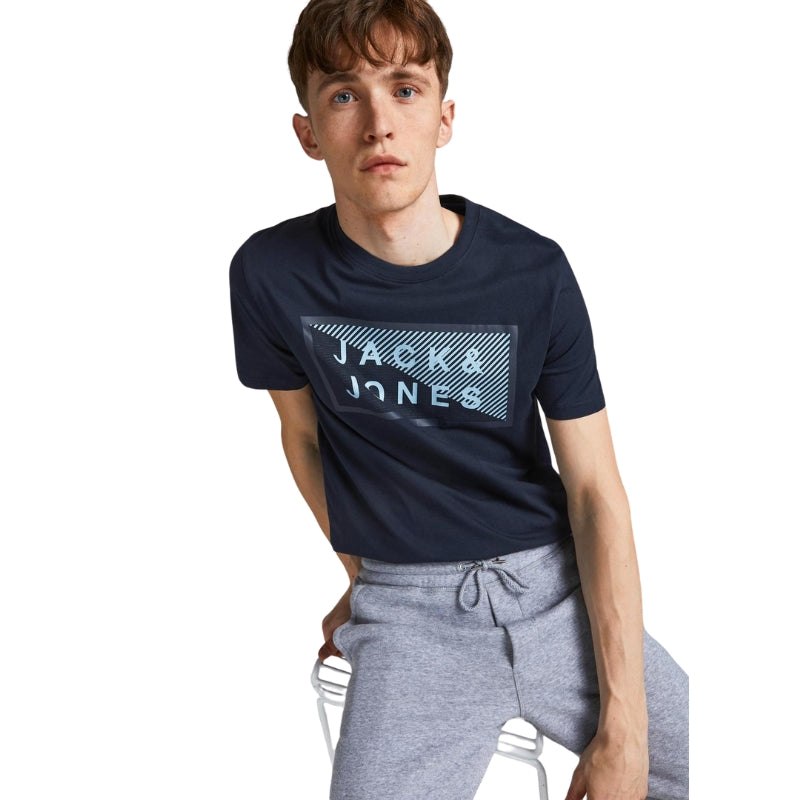 Men's Regular Fit Cotton Crew Neck T-shirt with Short Sleeves and Logo Detailing: Jack & Jones, Available in Sizes S-3XL