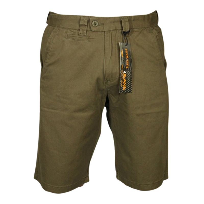 Men's Kam Chino Shorts Expandable Waistband in Black and Taupe Colors, Available in Sizes 30-38