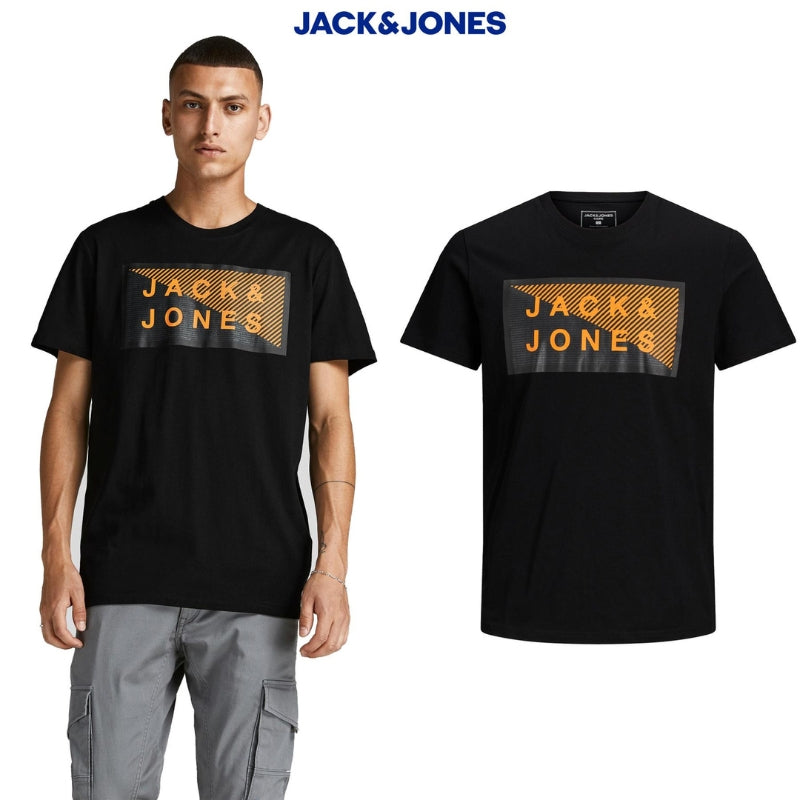 Men's Regular Fit Cotton Crew Neck T-shirt with Short Sleeves and Logo Detailing: Jack & Jones, Available in Sizes S-3XL