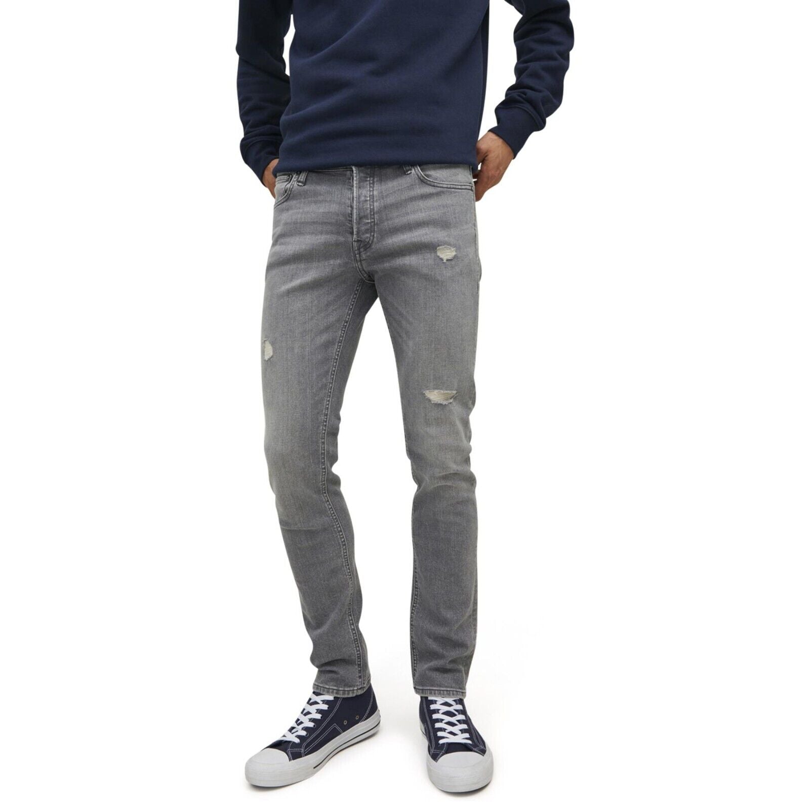 Jack & Jones Grey Ripped Slim Fit Jeans