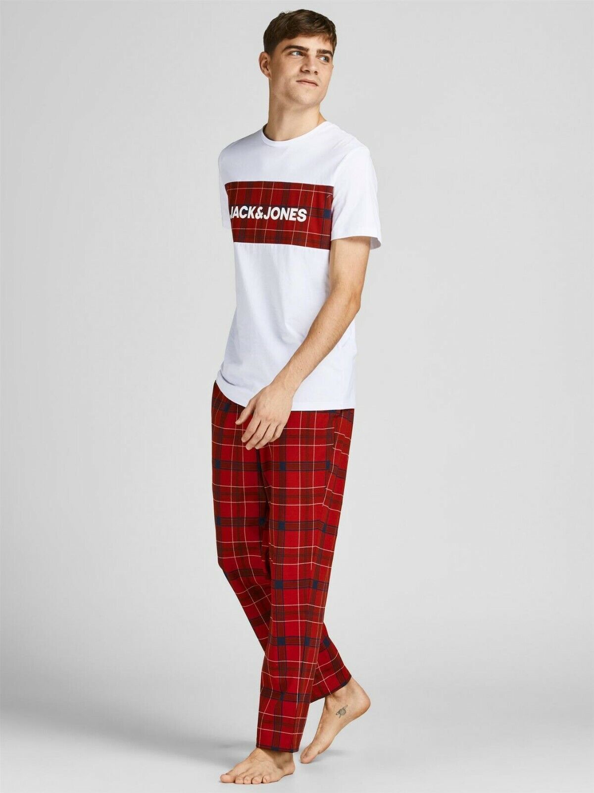 Jack & Jones 'Train' Pyjama Set in Red