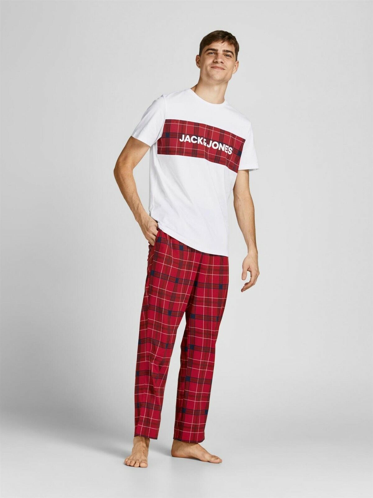 Jack & Jones 'Train' Pyjama Set in Red