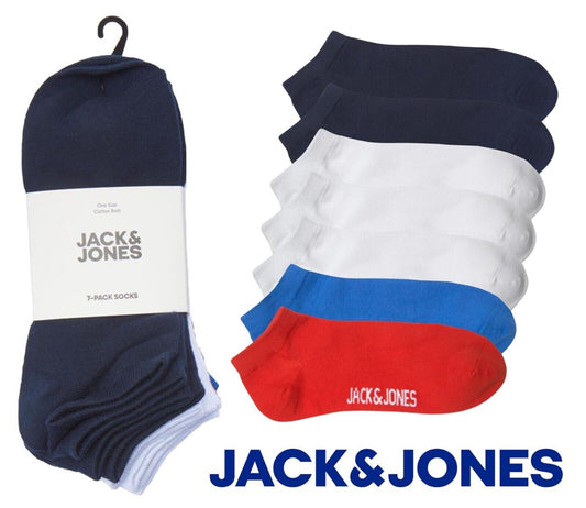 7 Pack Mens Socks Jack & Jones Cotton Casual Everyday Multipack One Size Socks